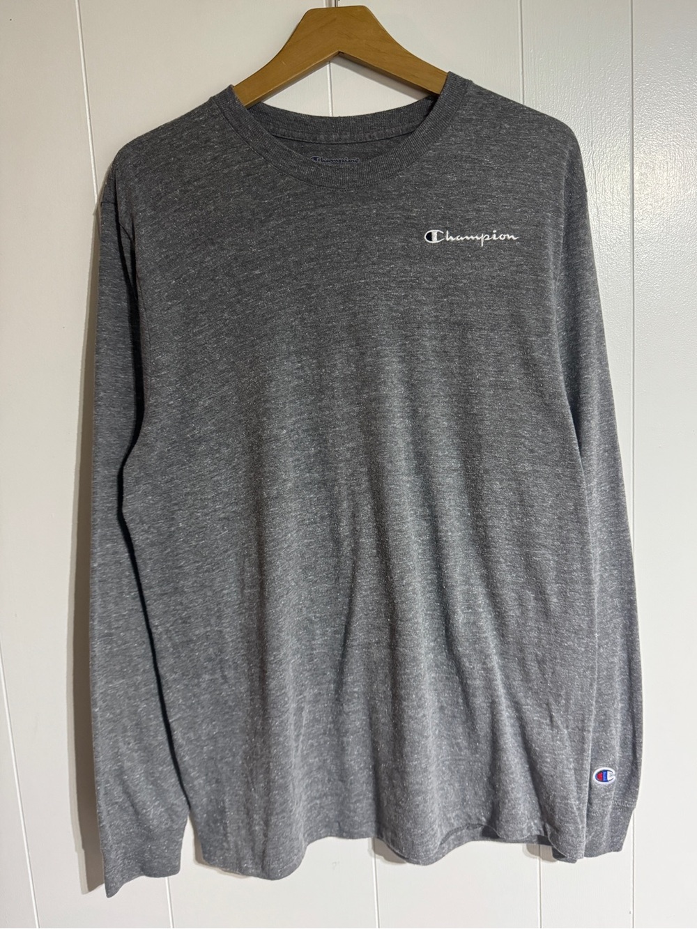 Simple Champion Long Sleeve Shirt Dark Heather Grey White Logo Never Worn